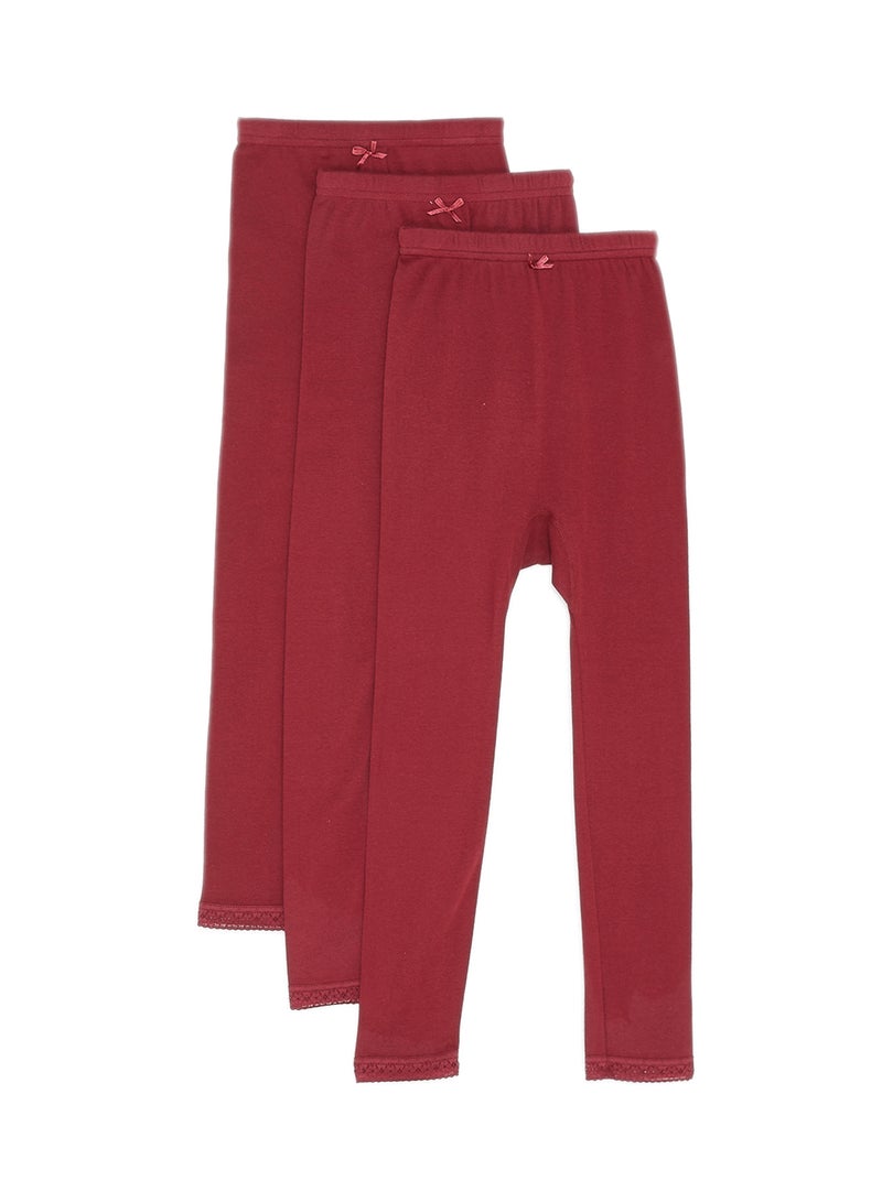 SLUGGER Pack Of 3 Lace Trim Leggings Red  - Image 1