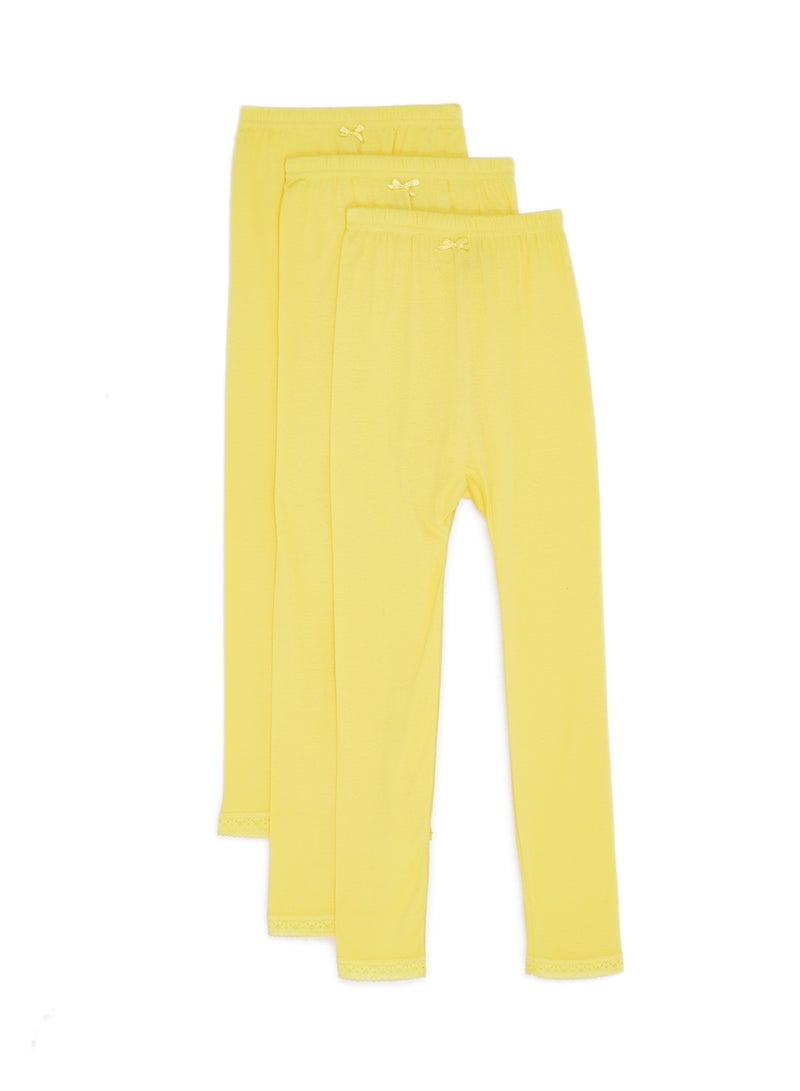 SLUGGER Pack Of 3 Lace Trim Leggings Yellow  - Image 1