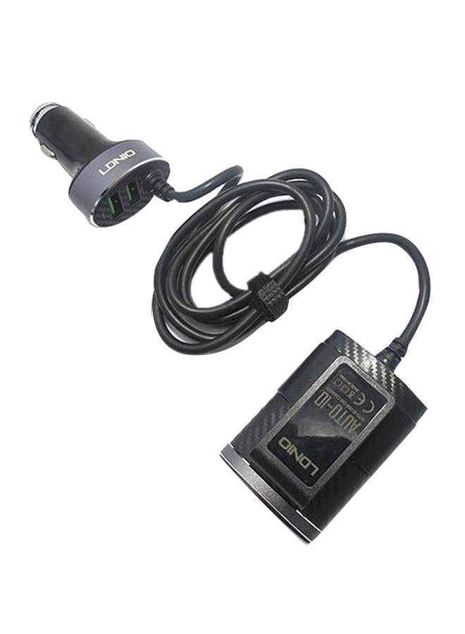 لدنيو شاحن سيارة متوافق مع جميع الأجهزة مع 4 منافذ USB وكابل تمديد أسود/فضي - Image 1