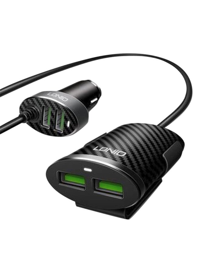 لدنيو شاحن سيارة متوافق مع جميع الأجهزة مع 4 منافذ USB وكابل تمديد أسود/فضي - Image 2