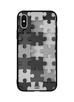 Protective Case Cover for Apple iPhone XS Black & White Wooden Puzzle Toy Pattern