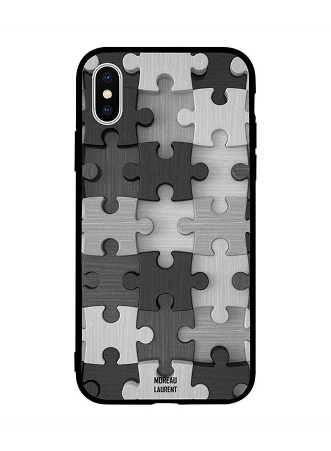 Moreau Laurent - Protective Case Cover for Apple iPhone XS Black & White Wooden Puzzle Toy Pattern - Image 1
