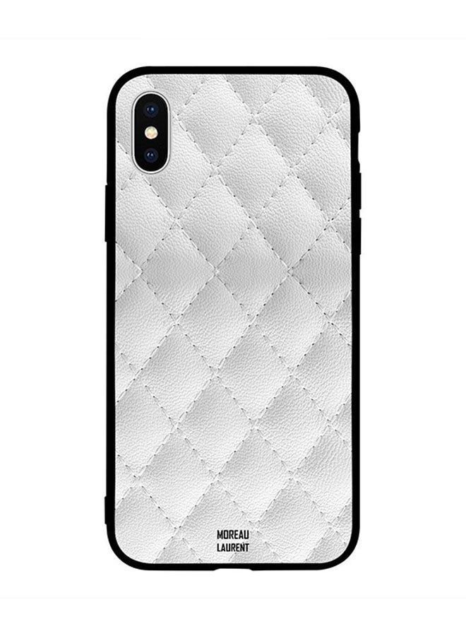 Moreau Laurent Protective Case Cover for Apple iPhone XS Max White Leather Stitched Pattern