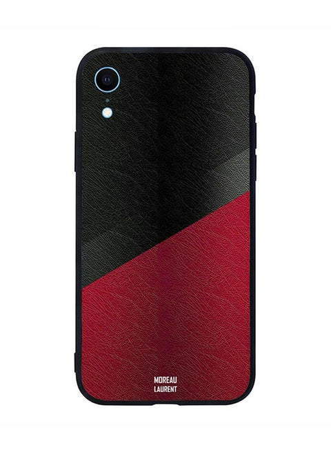 Protective Case Cover for Apple iPhone XR Black & Red Leather Pattern