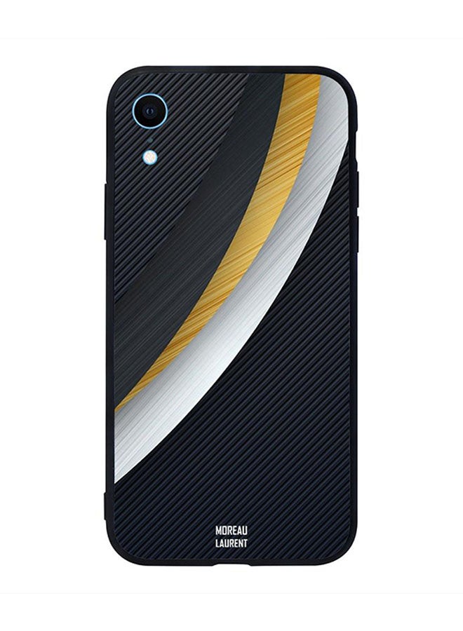 Moreau Laurent Skin Case Cover -for Apple iPhone XR Round White Golden & Black Lines Pattern Round White Golden & Black Lines Pattern