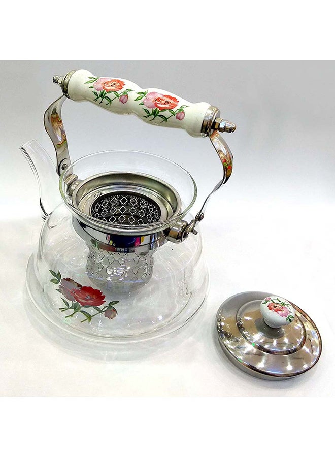 لي يينج إبريق الشاي بايركس مزود بمصفاة ومزين بنقشة الزهور شفاف/ فضي / أحمر 1.2لترات - Image 2