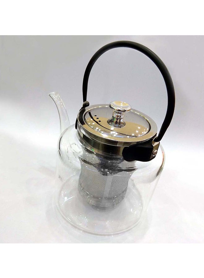 Liying Pyrex Teapot With Filter Clear/Silver/Black 0.8Liters - Image 2