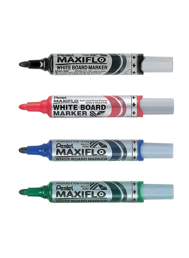 4-Piece Maxiflo Medium Bullet Tip Whiteboard Marker Multicolour