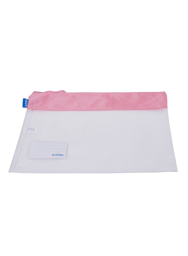 Maxi Zipper Document Bag With Name Card White/Pink  - Image 1