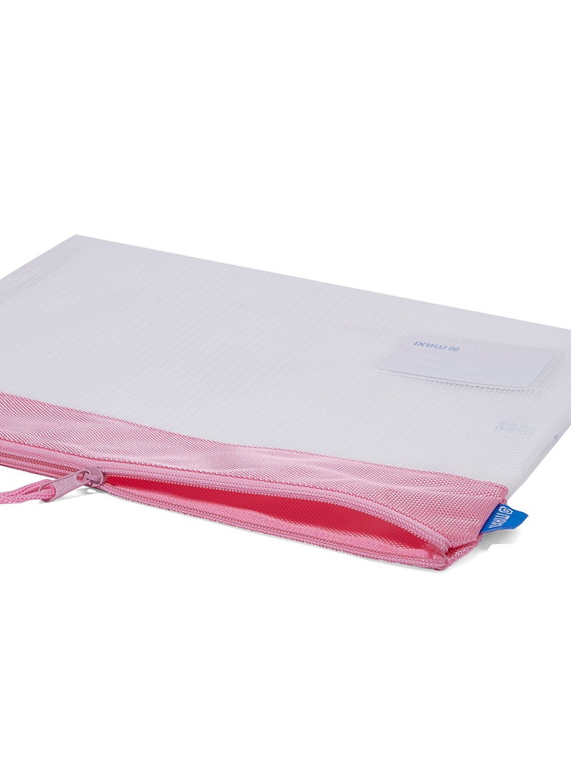 Maxi Zipper Document Bag With Name Card White/Pink  - Image 2