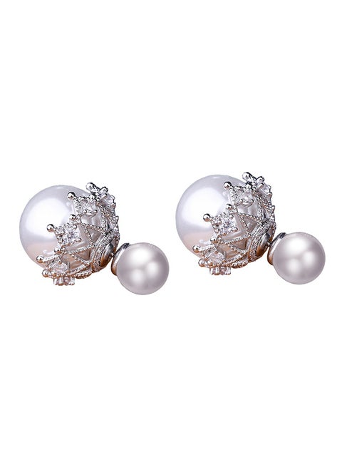 Rhodium Plated Pearl Stud Earrings