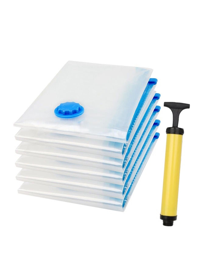 Generic 6-Piece Vacuum Reusable Sealer Storage Bag With Suction Pump Clear/Blue 50x70cm  - Image 1