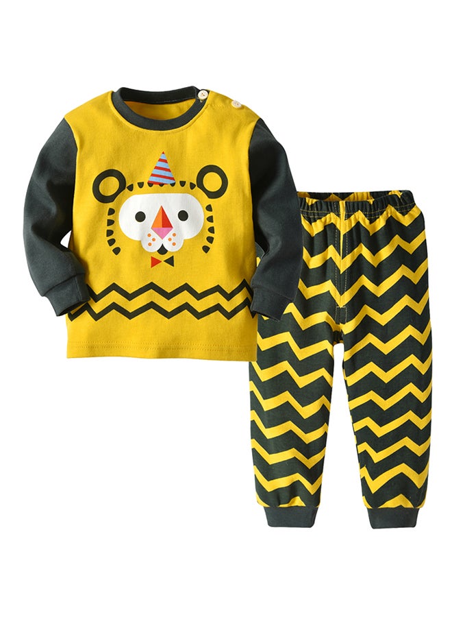 شاربدو طقم ملابس نوم مكون من قطعتين أبيض/رمادي/أصفر - Image 1