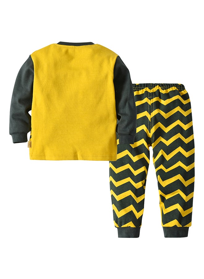 شاربدو طقم ملابس نوم مكون من قطعتين أبيض/رمادي/أصفر - Image 5