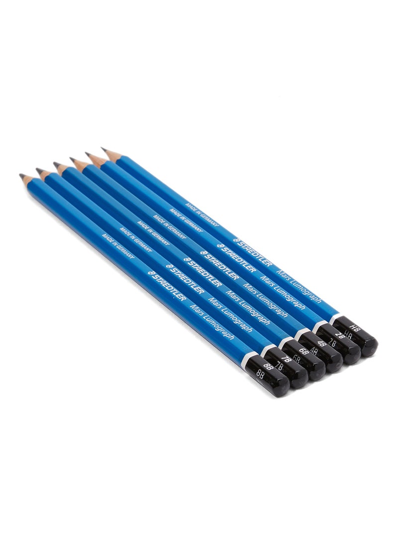 STAEDTLER - Pack Of 6 Mars Lumograph Drawing Pencil Grey/Blue - Image 1