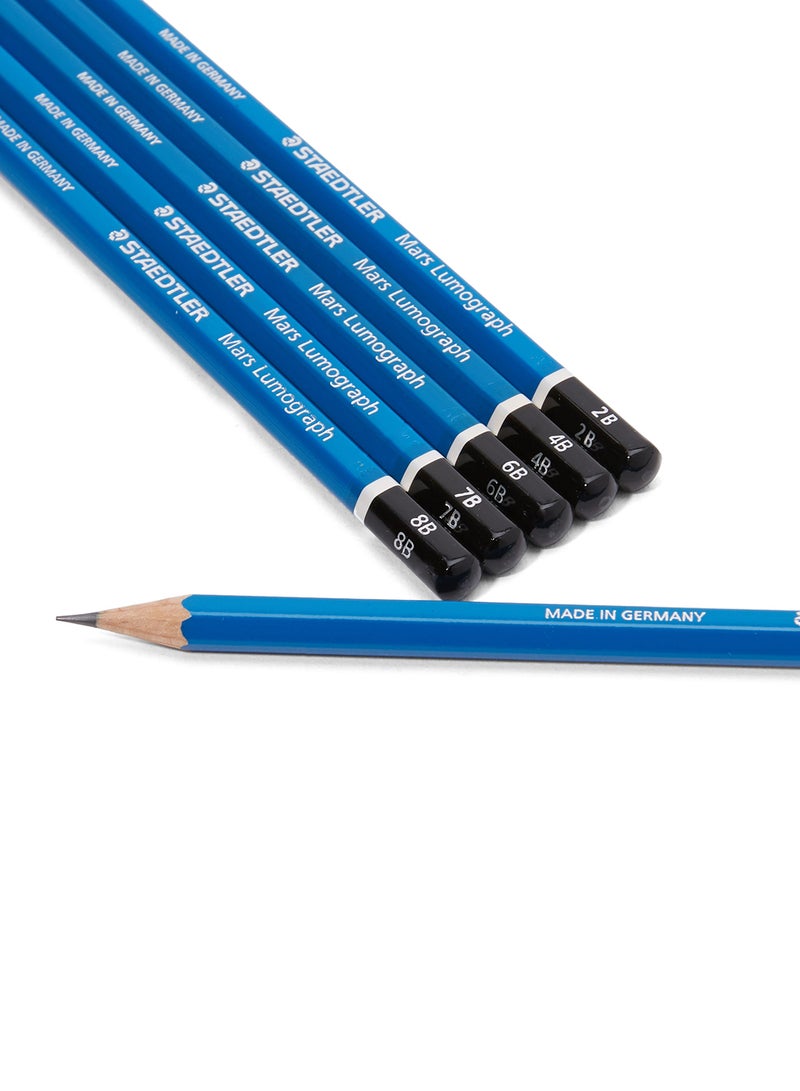 STAEDTLER - Pack Of 6 Mars Lumograph Drawing Pencil Grey/Blue - Image 1