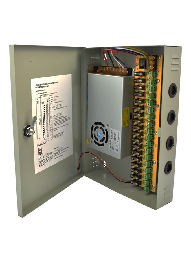 UK PLUS CCTV Power Box 12V 30A 18 Channel Grey  - Image 2