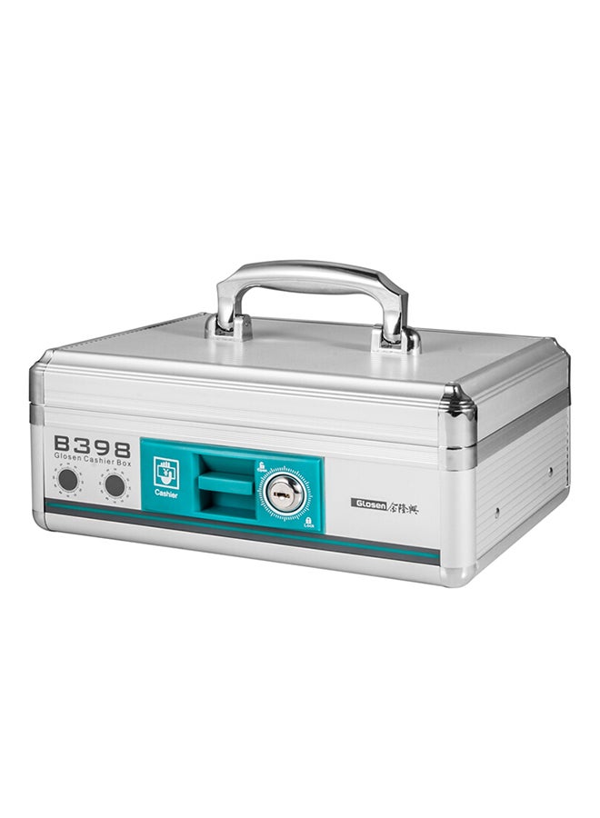 GLOSEN Key Lock Cash Box Silver/Blue 29.2x20.8x11centimeter - Image 1