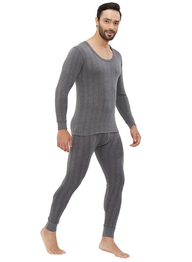 AMPM MEN'S COTTON BLENDED SOFT INNER FULL BODY THERMAL SET - DARK GREY