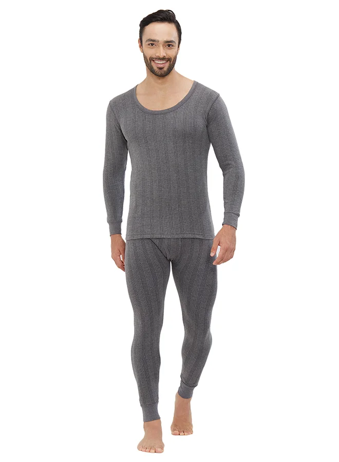 AMPM MEN'S COTTON BLENDED SOFT INNER FULL BODY THERMAL SET - DARK GREY