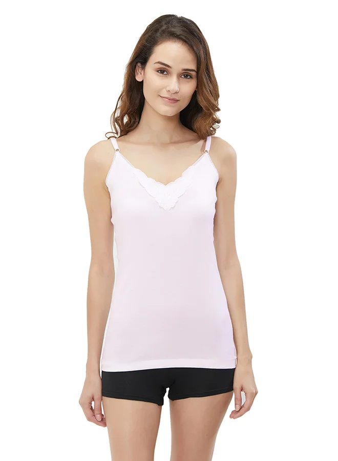 بي واي سي WOMEN'S 100% COMBED COTTON ADJUSTABLE STRAP CAMISOLE VEST - PINK