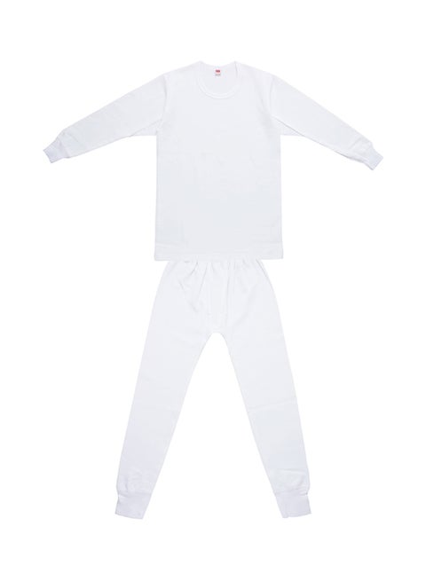 مجموعة ملابس حرارية للجسم بالكامل مكونة من قطعتين أبيض