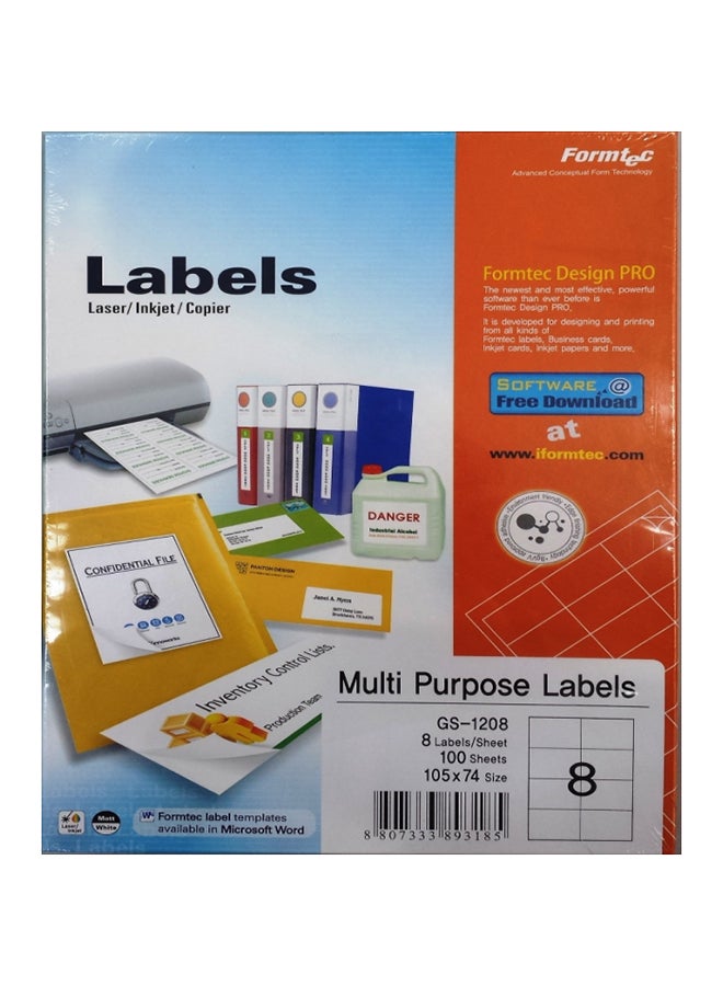 Formtec 100-Sheets Label Per Sheet Box (8 Labels Per Sheet)