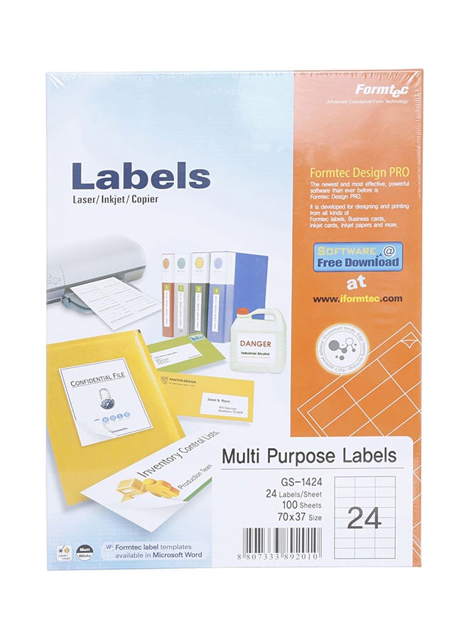 Formtec - 100-Sheets Label Per Sheet Box (24 Labels Per Sheet) - Image 1