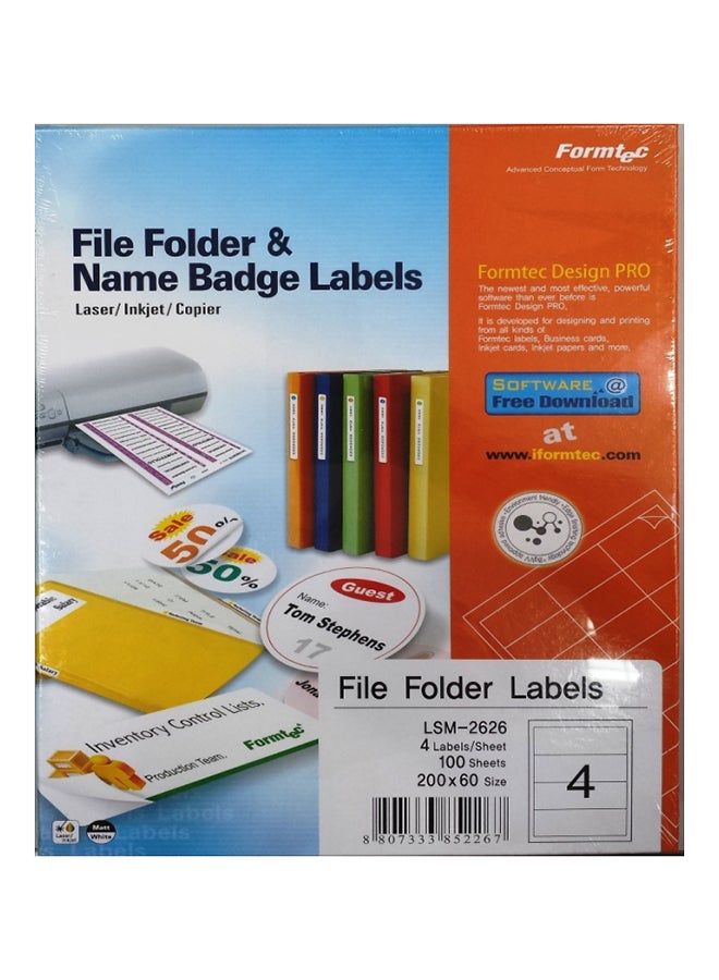 Formtec 100-Sheets Label Per Sheet Box (4 Labels Per Sheet)