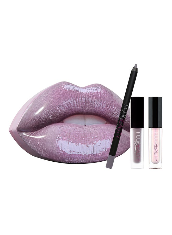 HUDA BEAUTY - Contour And Strobe Lip Set Silverfox - Image 1