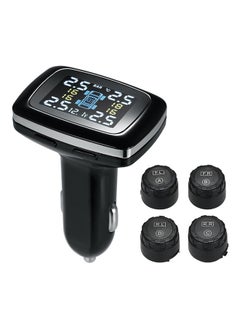 TPMS Smart Car Wireless Tire Pressure Monitoring System with Cigarette Lighter, Digital LCD Display & 4 External Sensors
