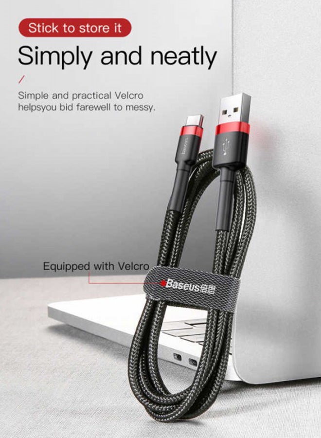 بيسوس كابل Baseus Cafule Series USB-A إلى Type-C - شحن سريع 2A ونقل بيانات عالي السرعة 480 ميجابت في الثانية، مجدول من النايلون، 2 متر - أسود/أحمر  - Image 4