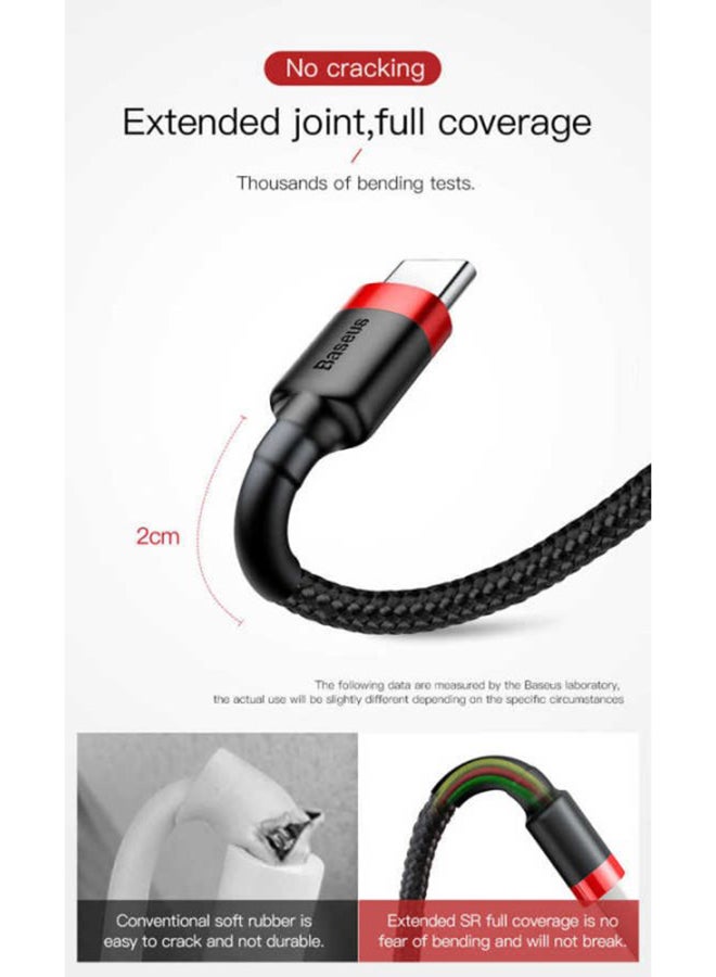 بيسوس كابل USB C بقوة 2 أمبير للشحن السريع من النايلون المضفر من سلسلة كافول - وشاحن USB Type C بطول 2 متر متوافق مع هواتف سامسونج S21 وS20 وS9 ونوت 20 ونوت 10 وهواوي P30 وP20 لايت وميت 20 برو وP20 وإل جي G5 وG6 وشاومي مي 11 ألترا A2 وغيرها من الهواتف. أحمر وأسود  - Image 2
