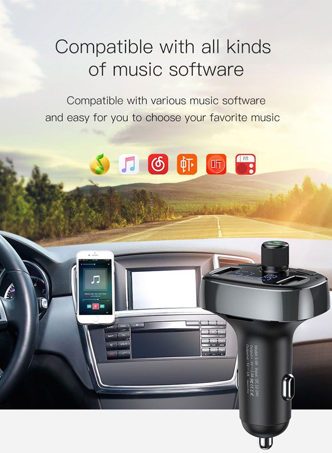 Baseus - Bluetooth FM Transmitter Wireless Radio Adapter Car Kit with Dual USB Charging Car Charger MP3 Player Support TF Card & USB Disk Black - Image 1