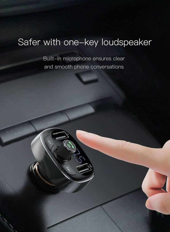 Baseus - Bluetooth FM Transmitter Wireless Radio Adapter Car Kit with Dual USB Charging Car Charger MP3 Player Support TF Card & USB Disk Black - Image 1