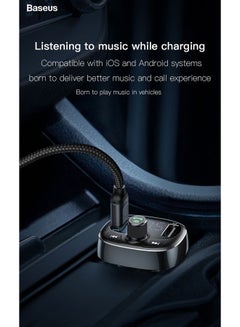 Baseus Bluetooth FM Transmitter Wireless Radio Adapter Car Kit with Dual USB Charging Car Charger MP3 Player Support TF Card & USB Disk Black  - Image 5