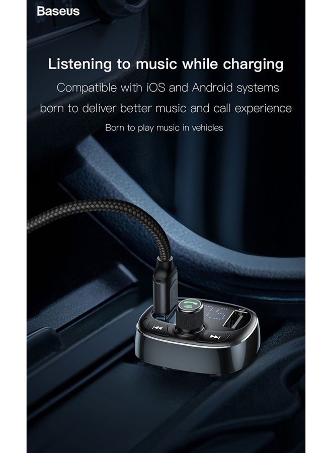 Baseus - Bluetooth FM Transmitter Wireless Radio Adapter Car Kit with Dual USB Charging Car Charger MP3 Player Support TF Card & USB Disk Black - Image 1