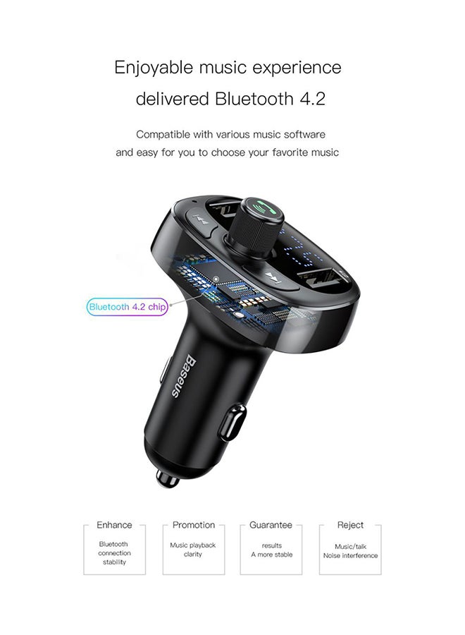 Baseus - Bluetooth FM Transmitter Wireless Radio Adapter Car Kit with Dual USB Charging Car Charger MP3 Player Support TF Card & USB Disk Black - Image 1