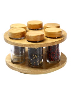 BILLI 6-Piece Spice Bottle With Lid And Stand Beige/Clear 19x12x19cm  - Image 1