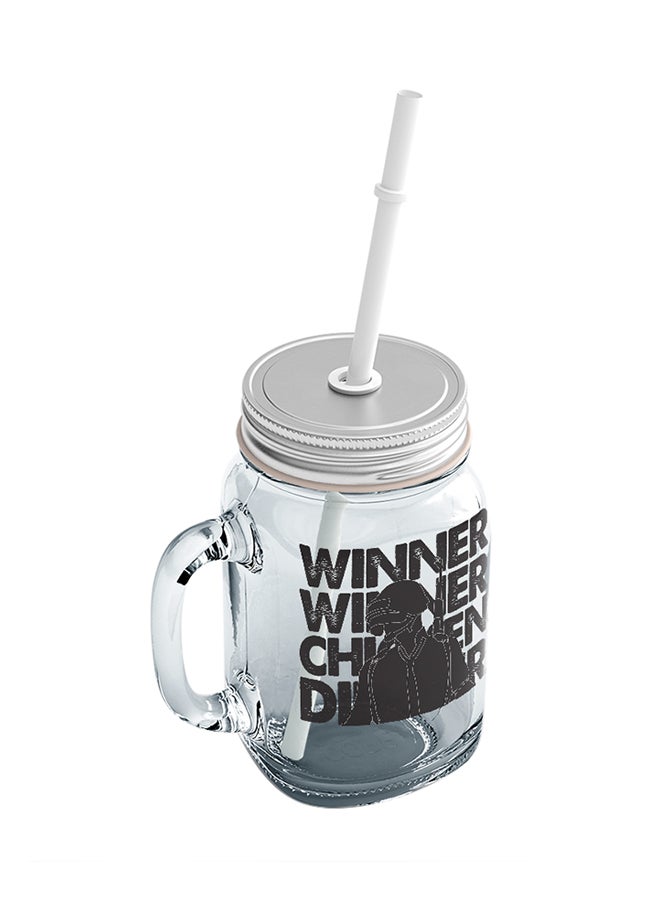 PUBG Winner Winner Chicken Dinner Printed Mason Jar With Straw Clear/Black