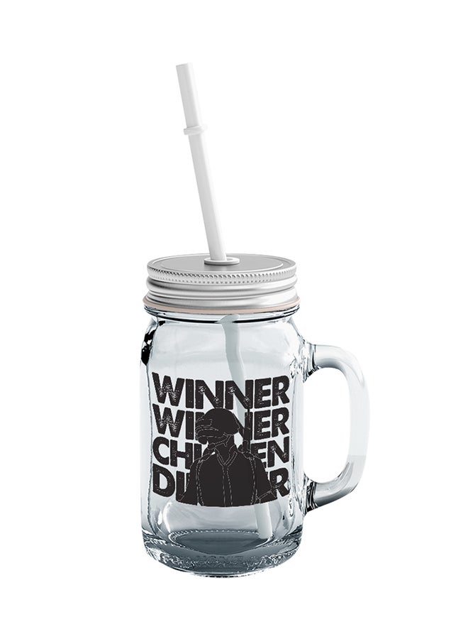 PUBG Winner Winner Chicken Dinner Printed Mason Jar With Straw Clear/Black