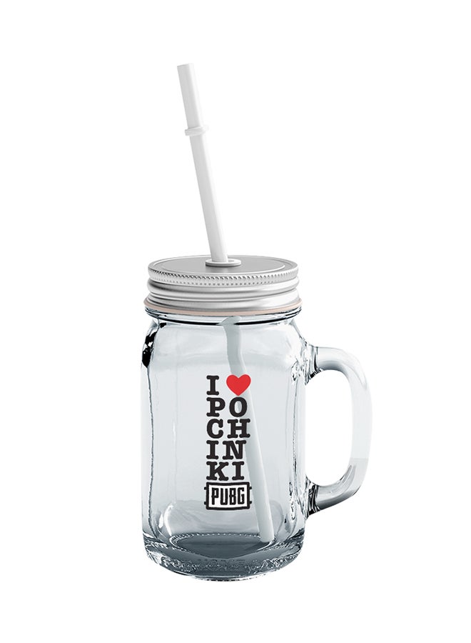 LOUD UNIVERSE PUBG I Love Pochinki Printed Mason Jar With Straw Clear/Black/Red  - Image 1