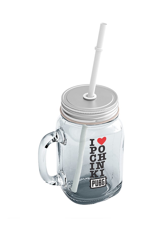 LOUD UNIVERSE PUBG I Love Pochinki Printed Mason Jar With Straw Clear/Black/Red  - Image 2