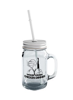 PUBG Art Winner Chicken Dinner Printed Mason Jar With Straw Clear/Silver/Black