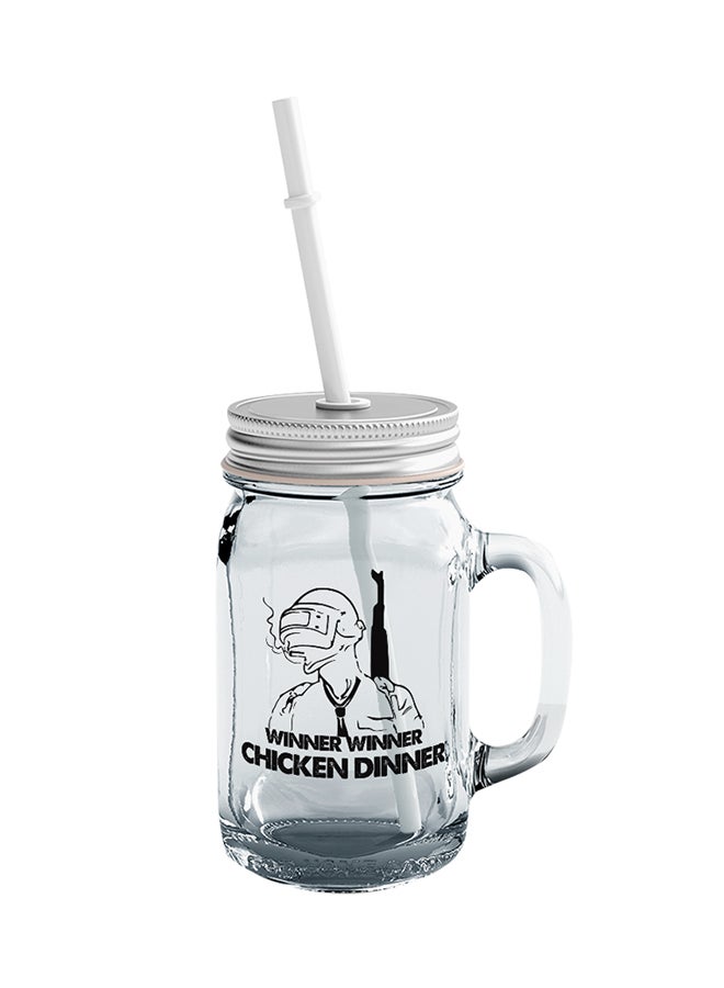 LOUD UNIVERSE - PUBG Art Winner Chicken Dinner Printed Mason Jar With Straw Clear/Silver/Black - Image 1