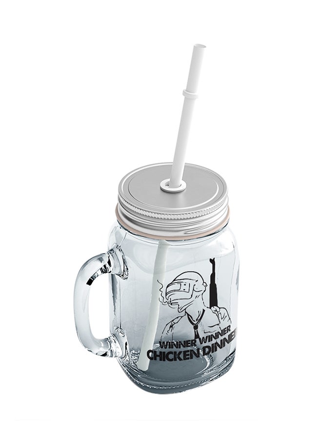 LOUD UNIVERSE - PUBG Art Winner Chicken Dinner Printed Mason Jar With Straw Clear/Silver/Black - Image 1