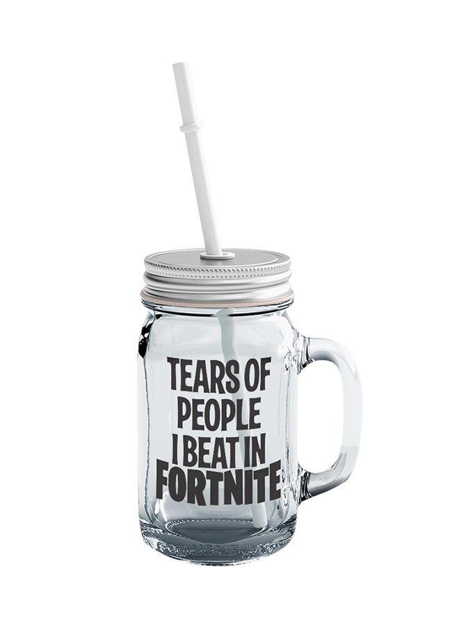 LOUD UNIVERSE Fortnite Tears Of People Printed Mason Jar With Straw Clear/Silver/Black  - Image 1