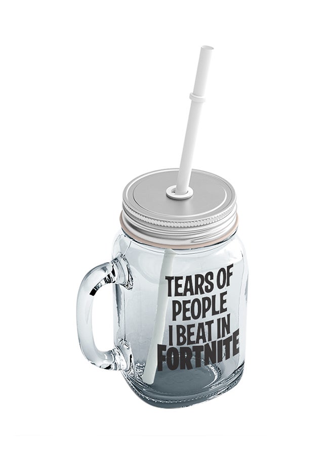LOUD UNIVERSE Fortnite Tears Of People Printed Mason Jar With Straw Clear/Silver/Black  - Image 2