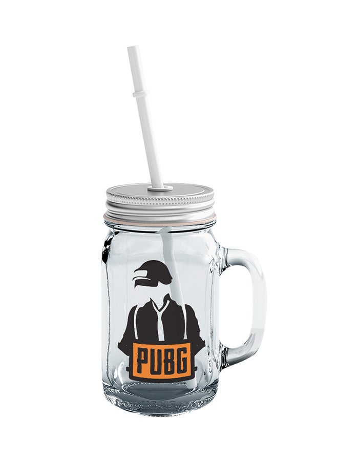 LOUD UNIVERSE PUBG Dark Player Printed Mason Jar With Straw Clear/Silver/Black  - Image 1