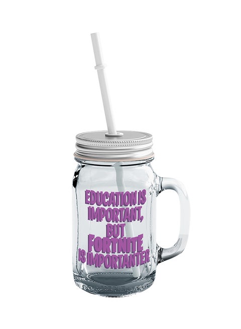 Education Is Important But Fortnite Is Importanter Printed Mason Jar With Straw Clear/Silver/Purple